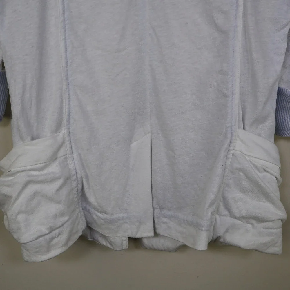Free People‎ We The Free Blazer Size Medium Coastal Ruched Pocket White Linen